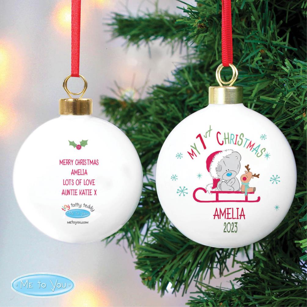 Personalised My 1st Christmas Tiny Tatty Teddy Sleigh Bauble Extra Image 2